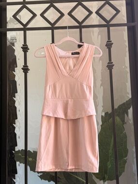 V-Neck Pink Peplum Mini Dress
